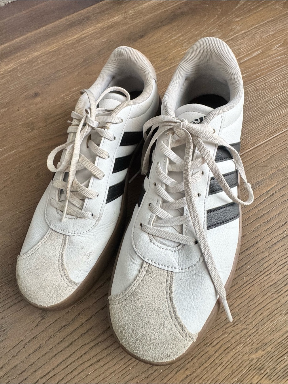 adidas White and Black Low-Top Sneakers with Gum Sole
